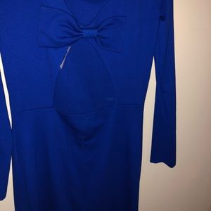 Cobalt blue open back long sleeve dress.
